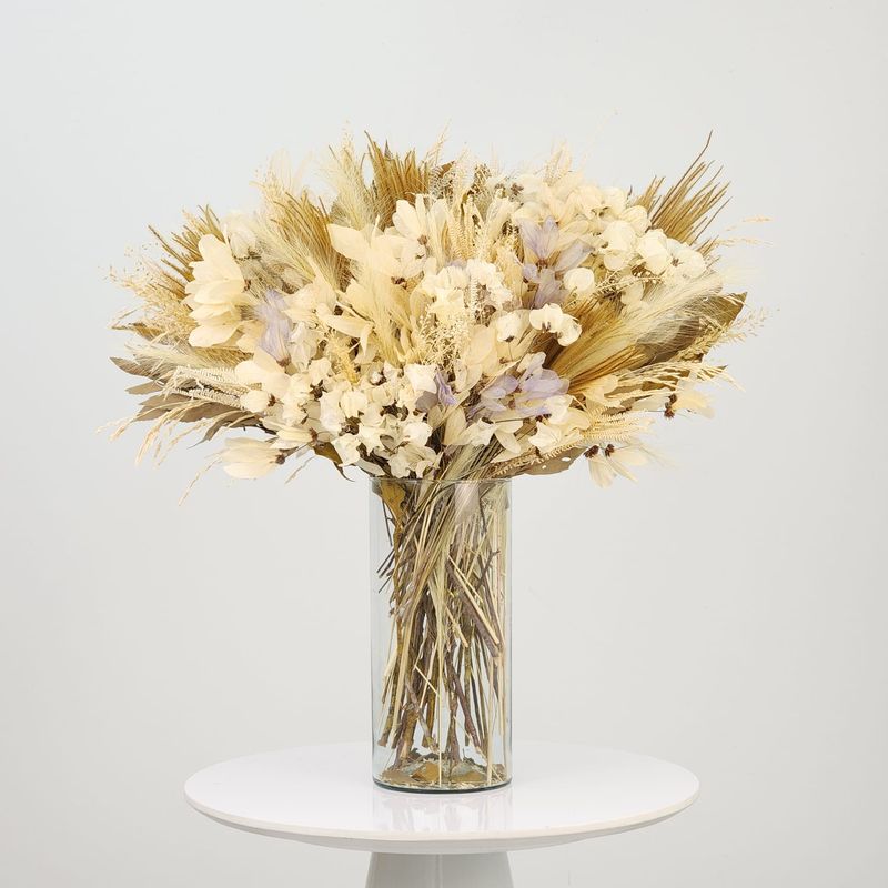 Dried Flowers  Arrangement Single Face Mineral White Diamond + Colorless Glass