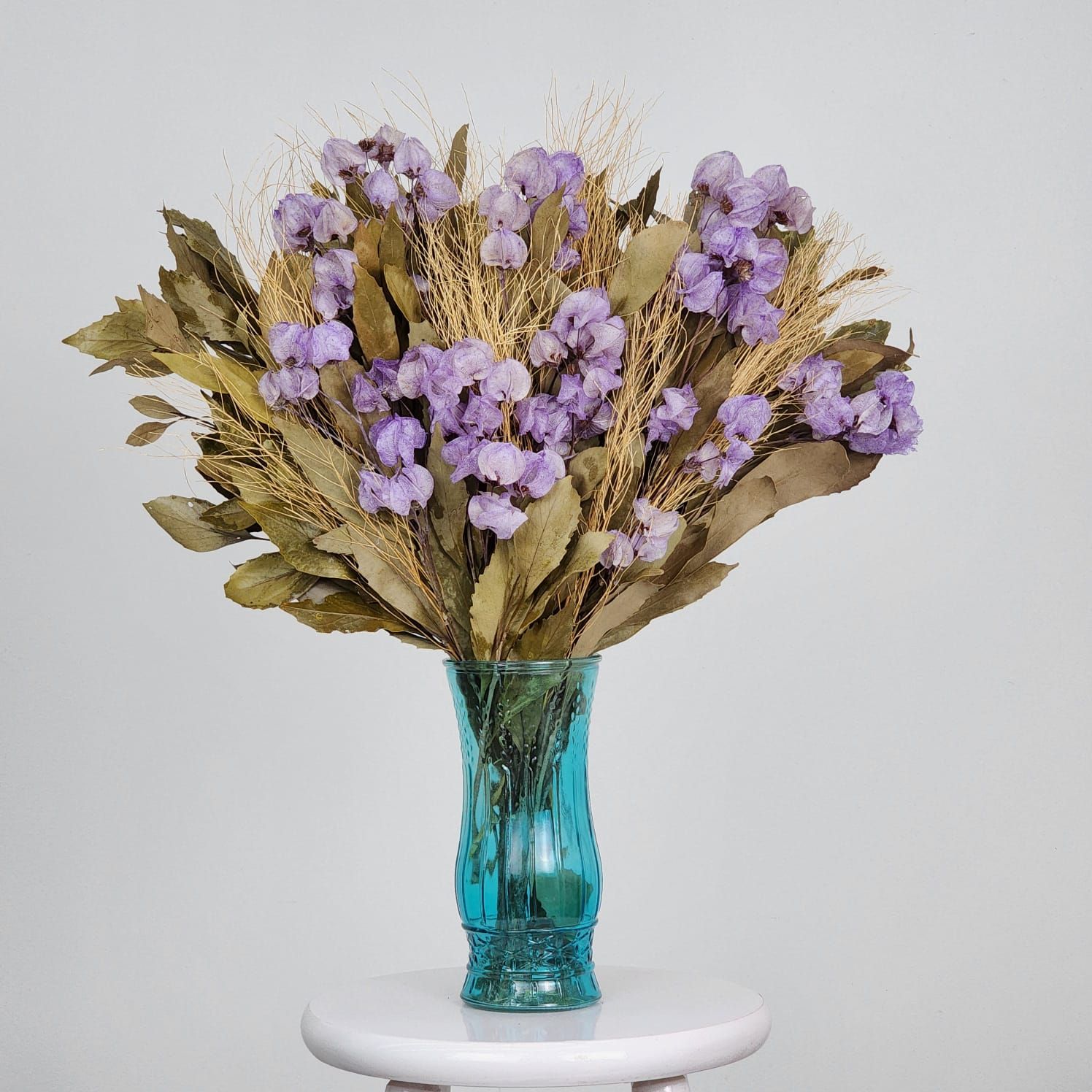 Dried Flowers Arrangement  Single Face Special Lilac + Blue Love Glass