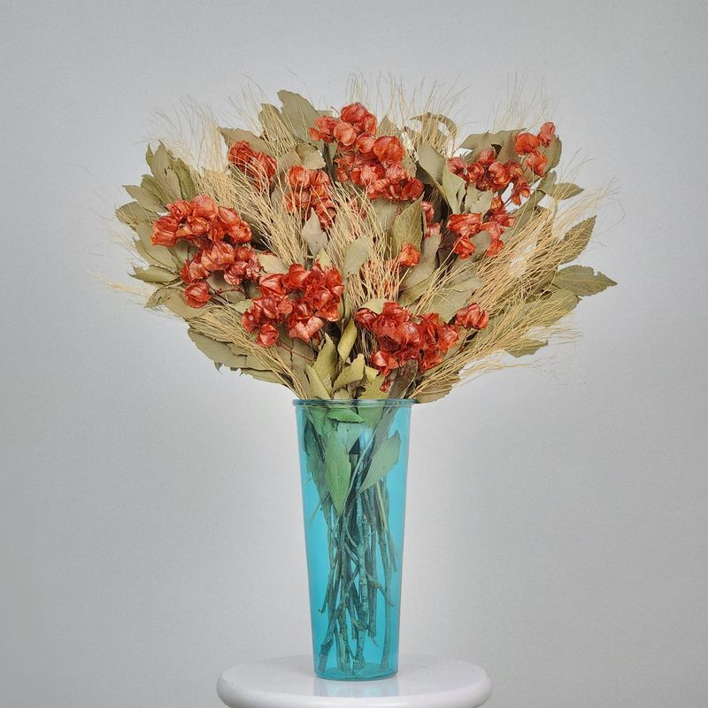 Dried Flowers Arrangement Single Face Special Orange + Blue Affection Vase