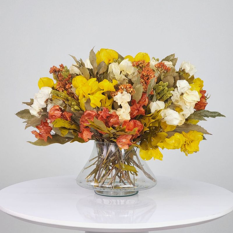 Dried Flowers Centerpiece Arrangement Botanical Collection Orange + Small Vase