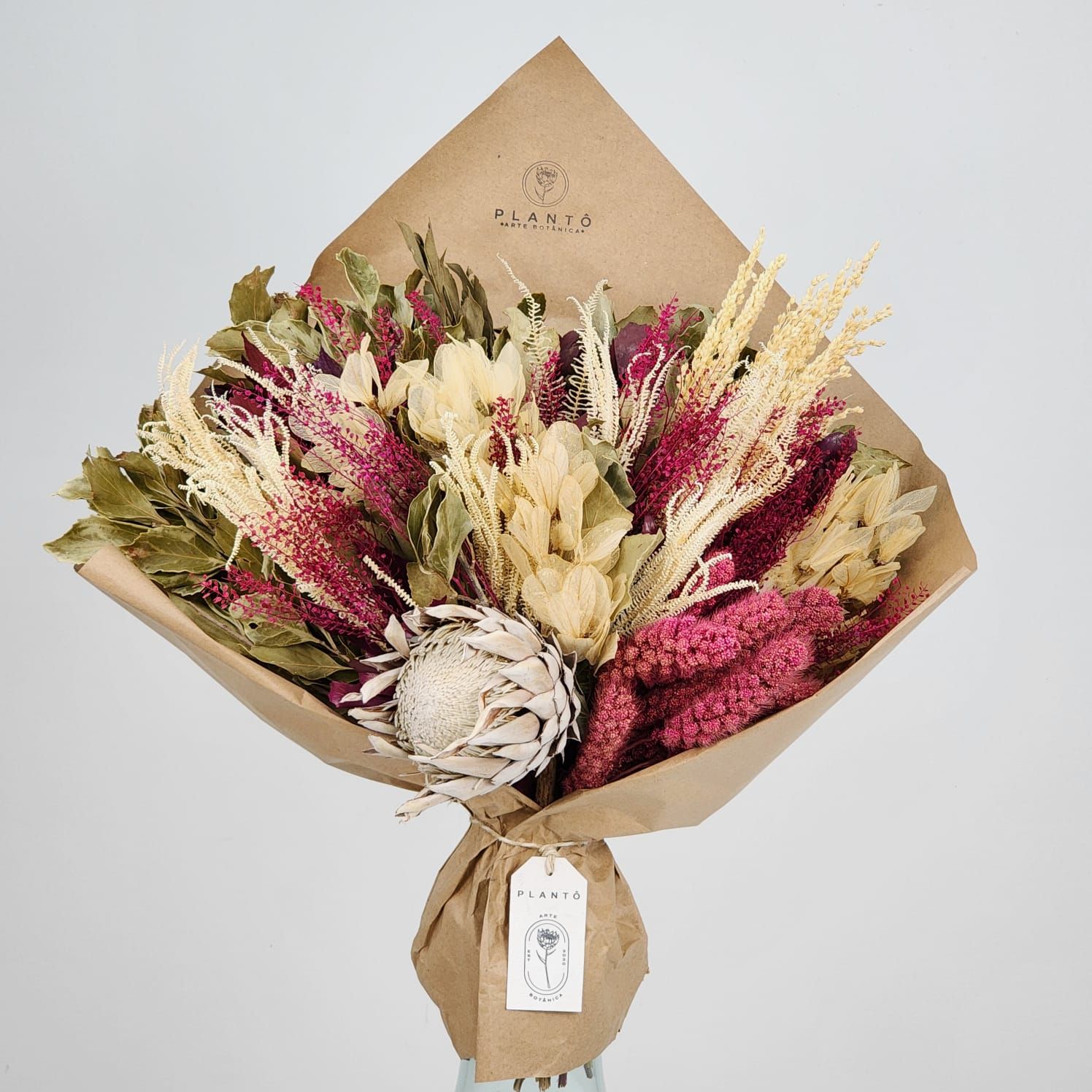 Bouquet Of Dried Flowers  With Protea King And Dragonfly - No Vase