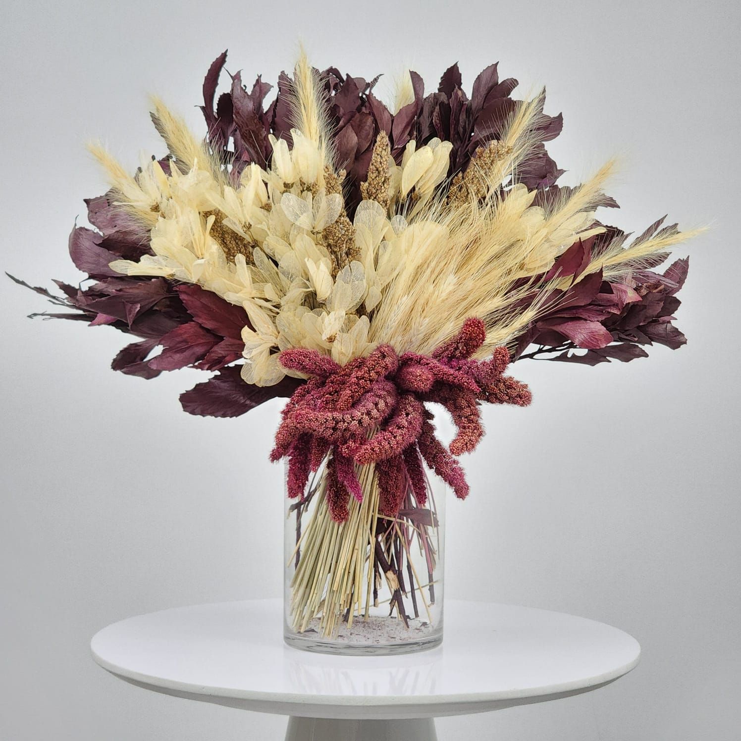 Dried Flowers Arrangement Single Face Classic Rosen Oak + Glass  Vase