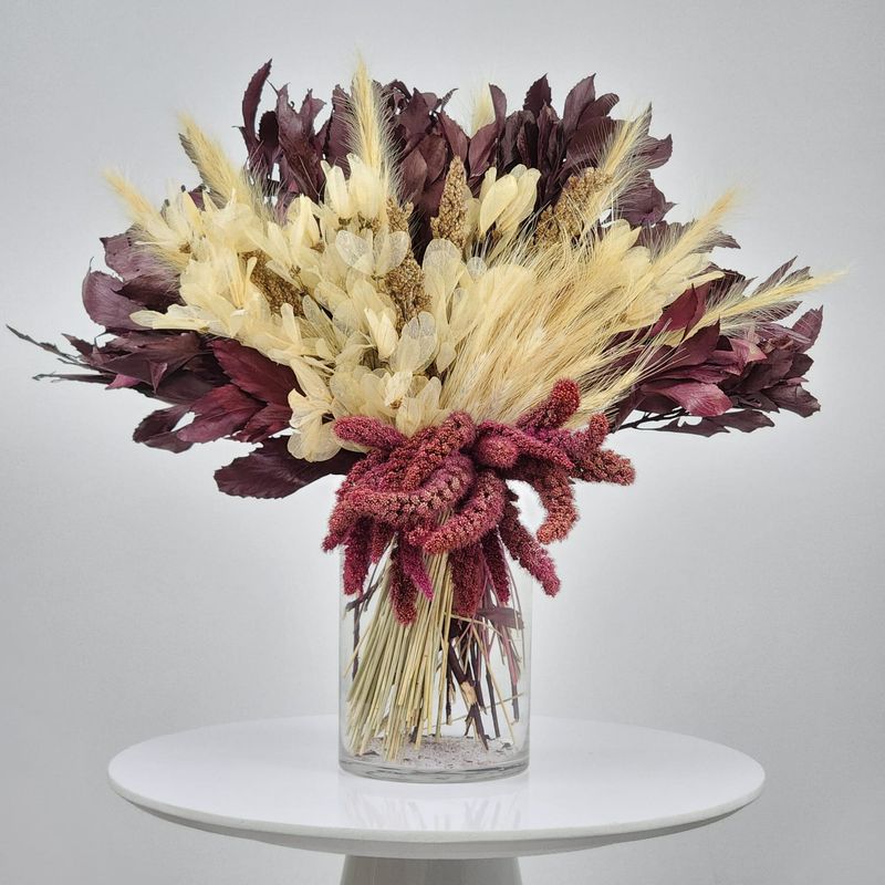 Dried Flowers Arrangement Single Face Classic Rosen Oak + Glass  Vase
