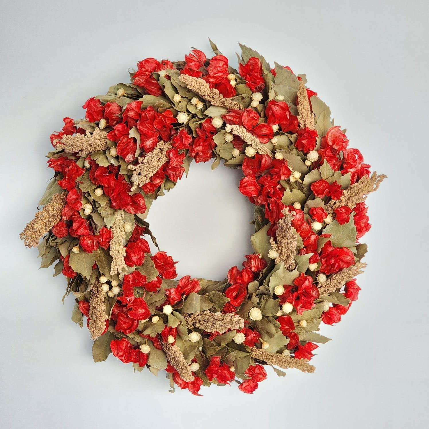 Green And Red Dried Flowers Flower Garland 50 Cm