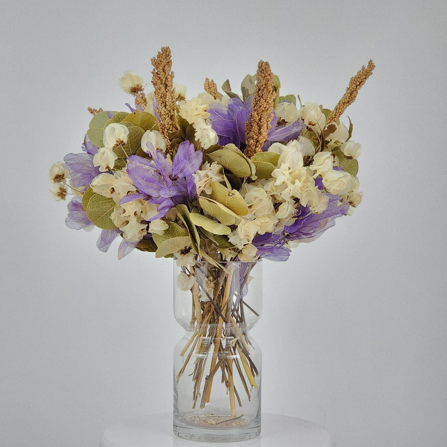 Dried Flowers Arrangement Double Face Petit Jardin L�g�ret� + Glass  Vase