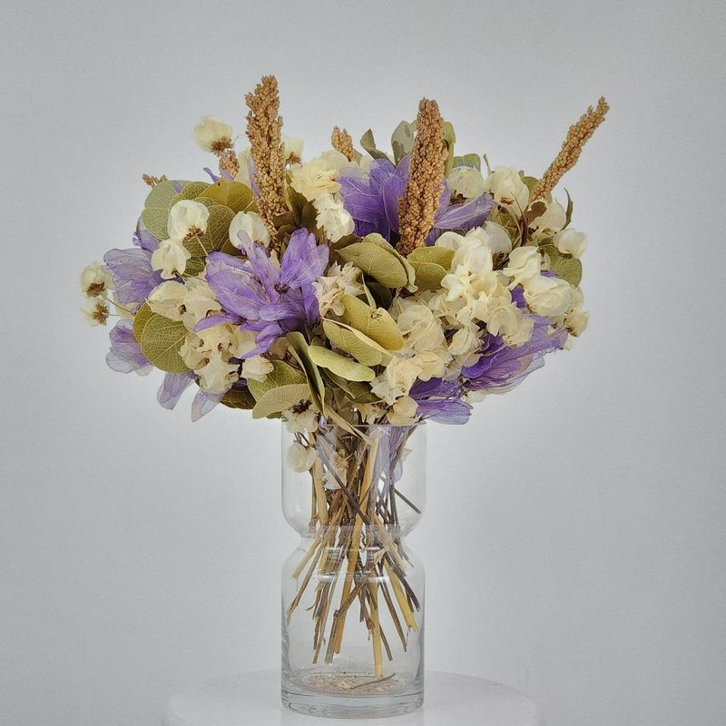 Dried Flowers Arrangement Double Face Petit Jardin L�g�ret� + Glass  Vase