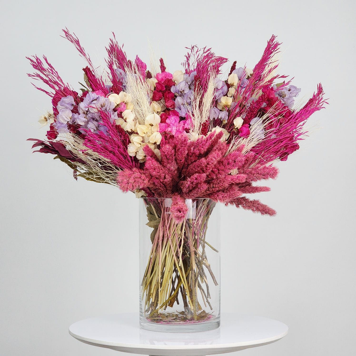 Dried Flowers Arrangement Single Face Spring Harvest Seasons + Glass  Vase