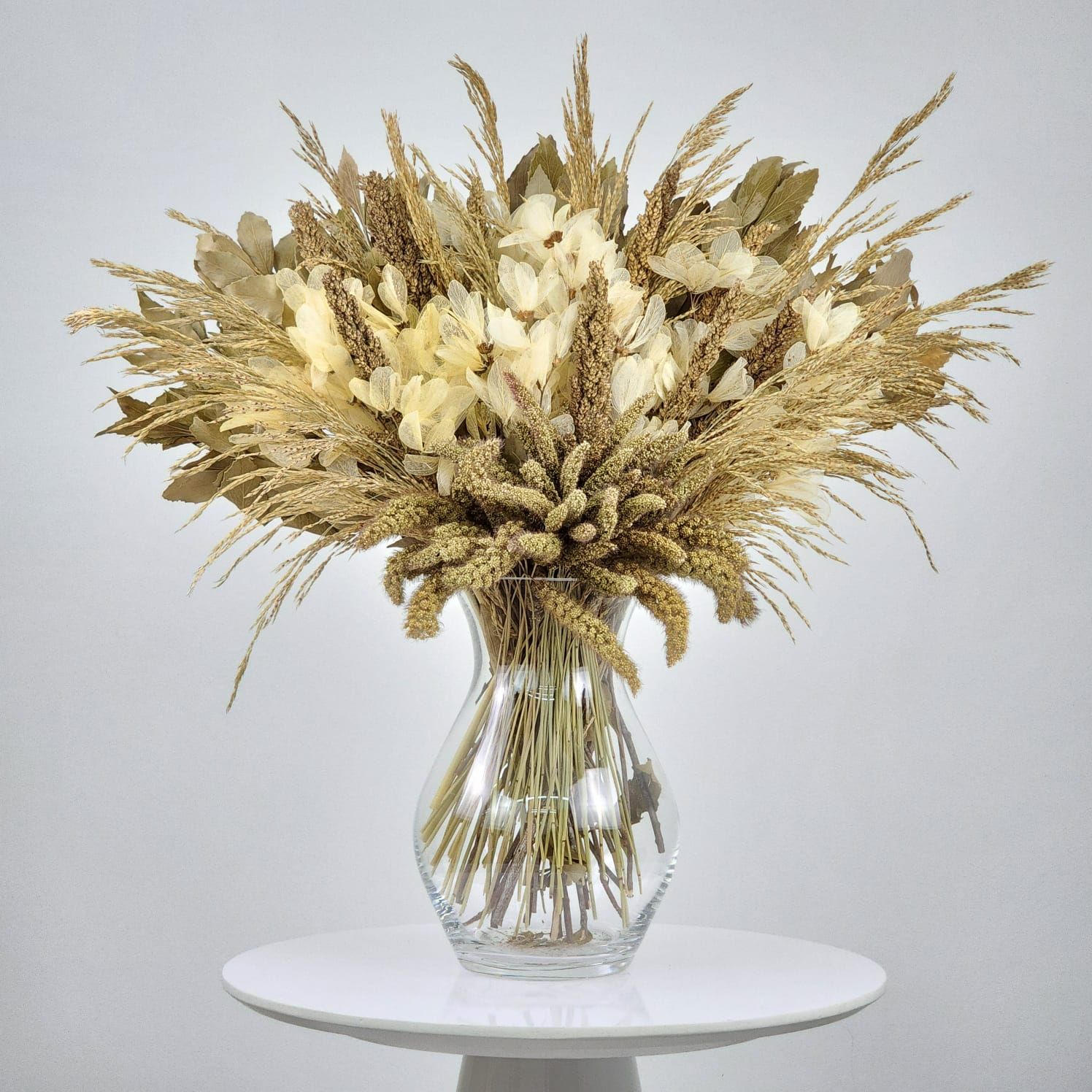 Dried Flowers Arrangement Single Face Classic Sorghum And Dragonfly + Glass  Vase