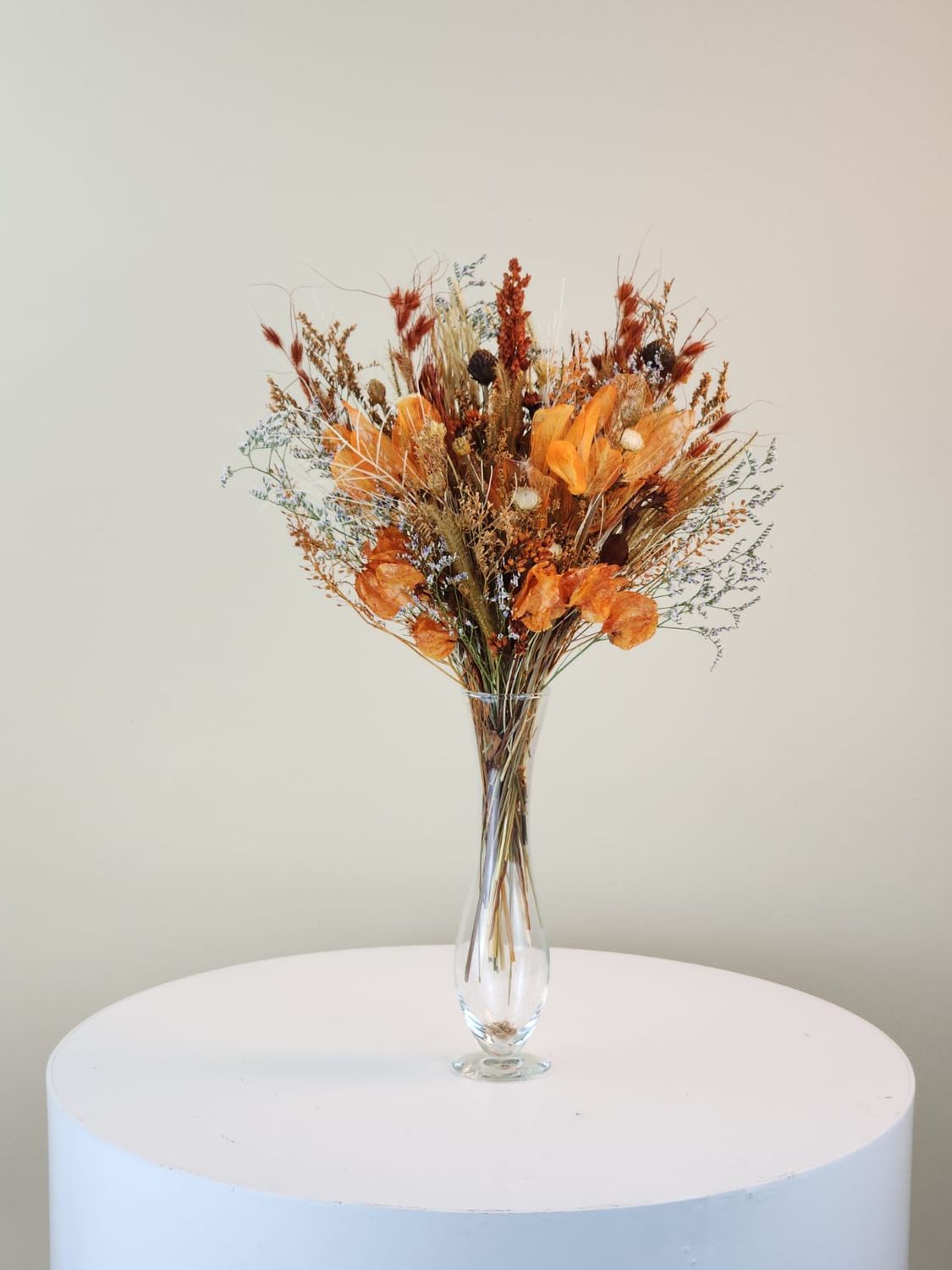 Dried Flowers Arrangement Lightness Orange + Glass Vase