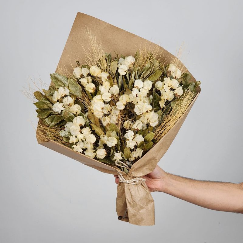 Dried Flowers Bougainvillea White Arrangement - No Vase