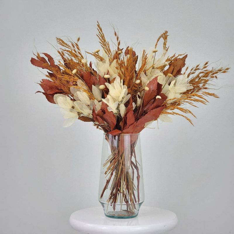 Dried Flowers Arrangement Single Face Botanical Collection Orange + Vase