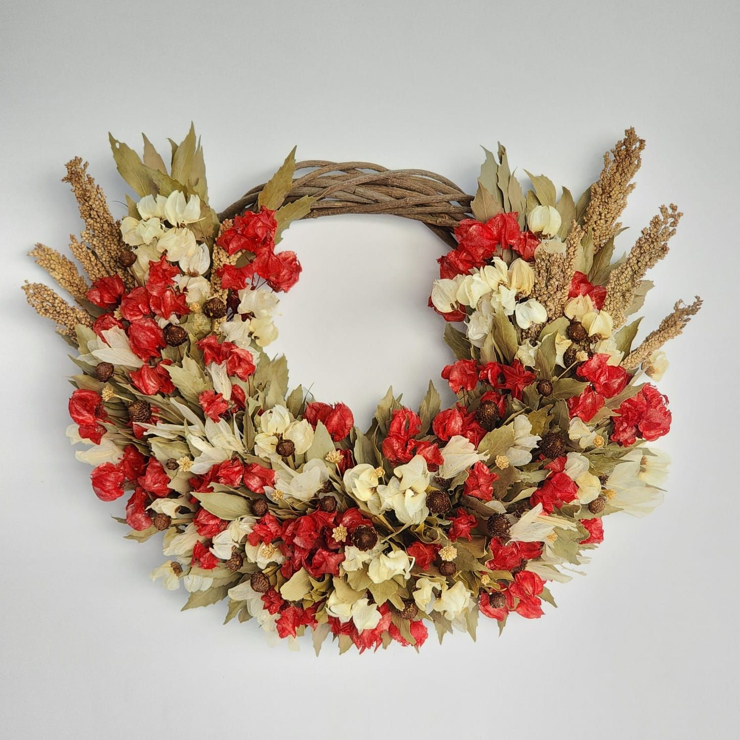Red And White Dried Flowers Flower Garland 60 Cm