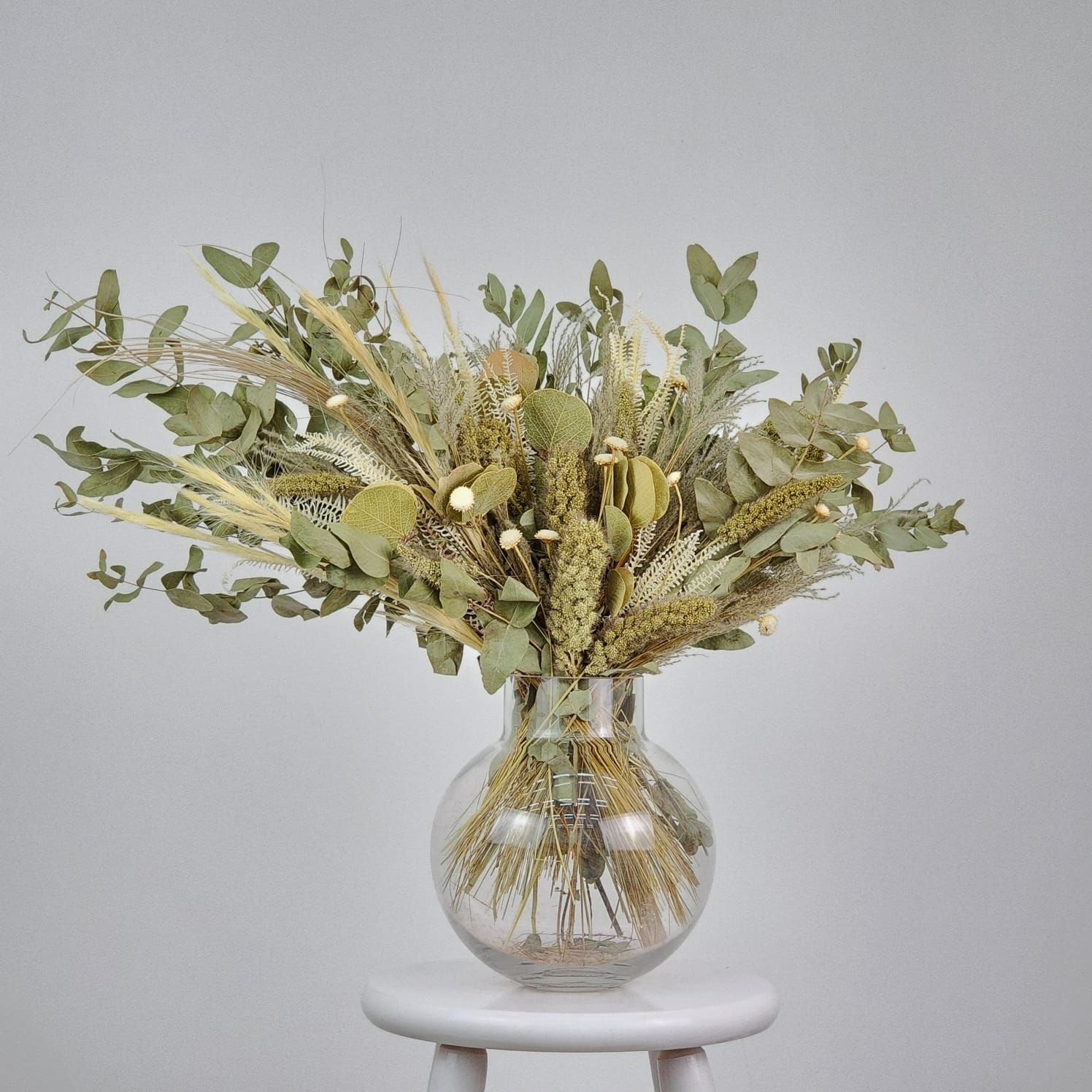 Dried Flowers Single Face Petit Jardin Fra�cheur Grand Arrangement + Glass  Vase
