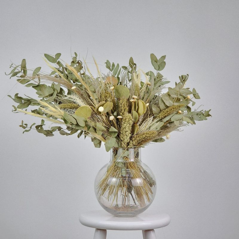 Dried Flowers Single Face Petit Jardin Fra�cheur Grand Arrangement + Glass  Vase