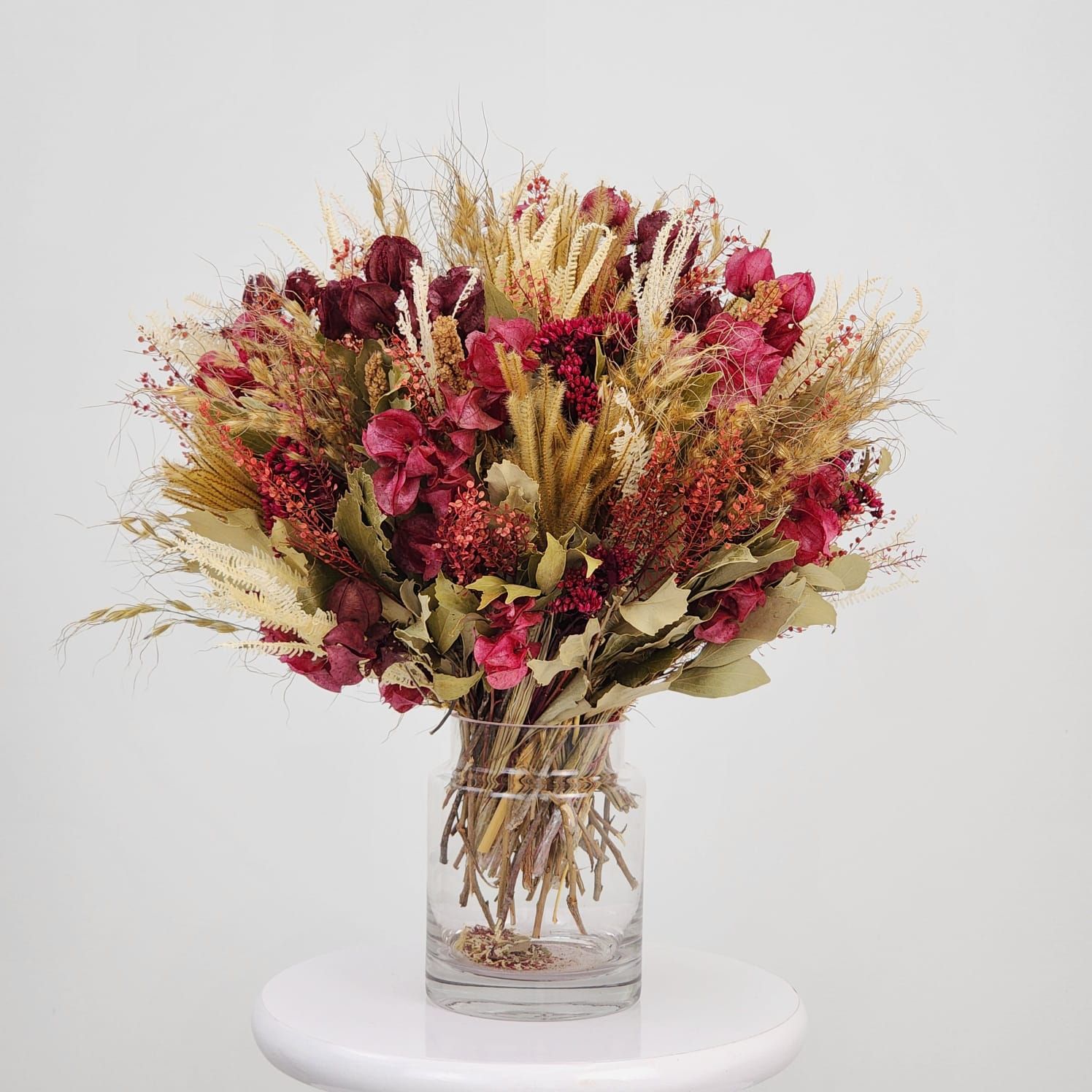 Dried Flowers Arrangement  Centerpiece Petit Jardin La Vie En Rose + Glass Vase