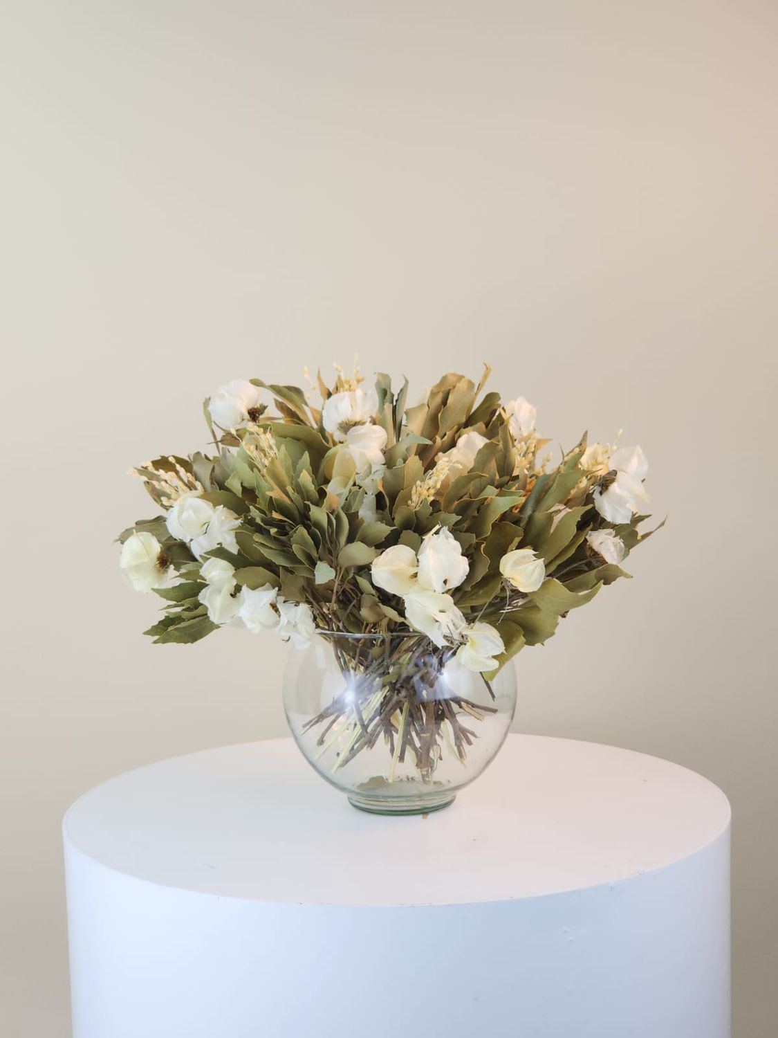 Dried Flowers Arrangement Neutral Centerpiece + Glass vase