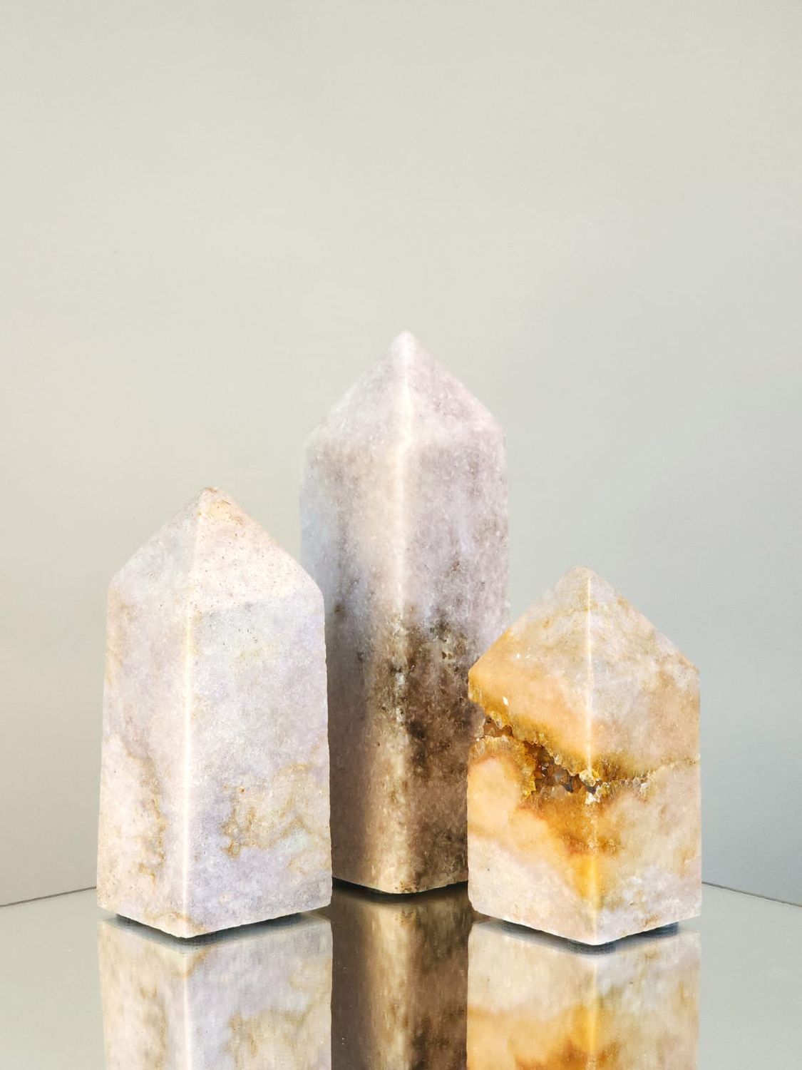 Trio Of Natural Decorative Stones Pink Amethyst Obelisks