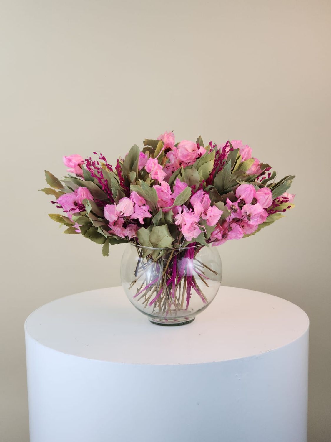Dried Flowers Arrangement  Special Pink  Centerpiece + Glass Vase
