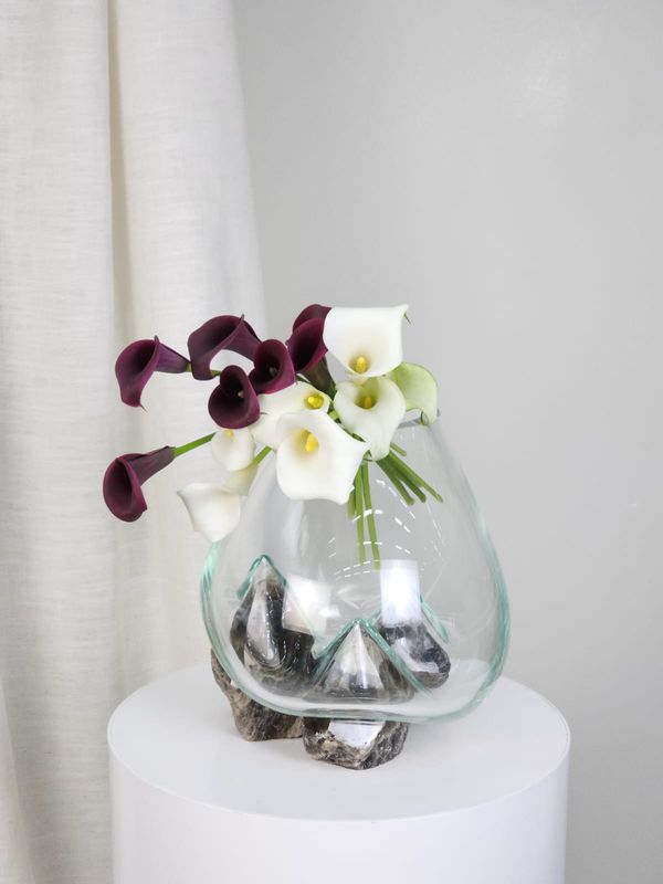 Crystal Vase Blown In Natural Stone 038 - Casa Planto By Cristais De Gramado