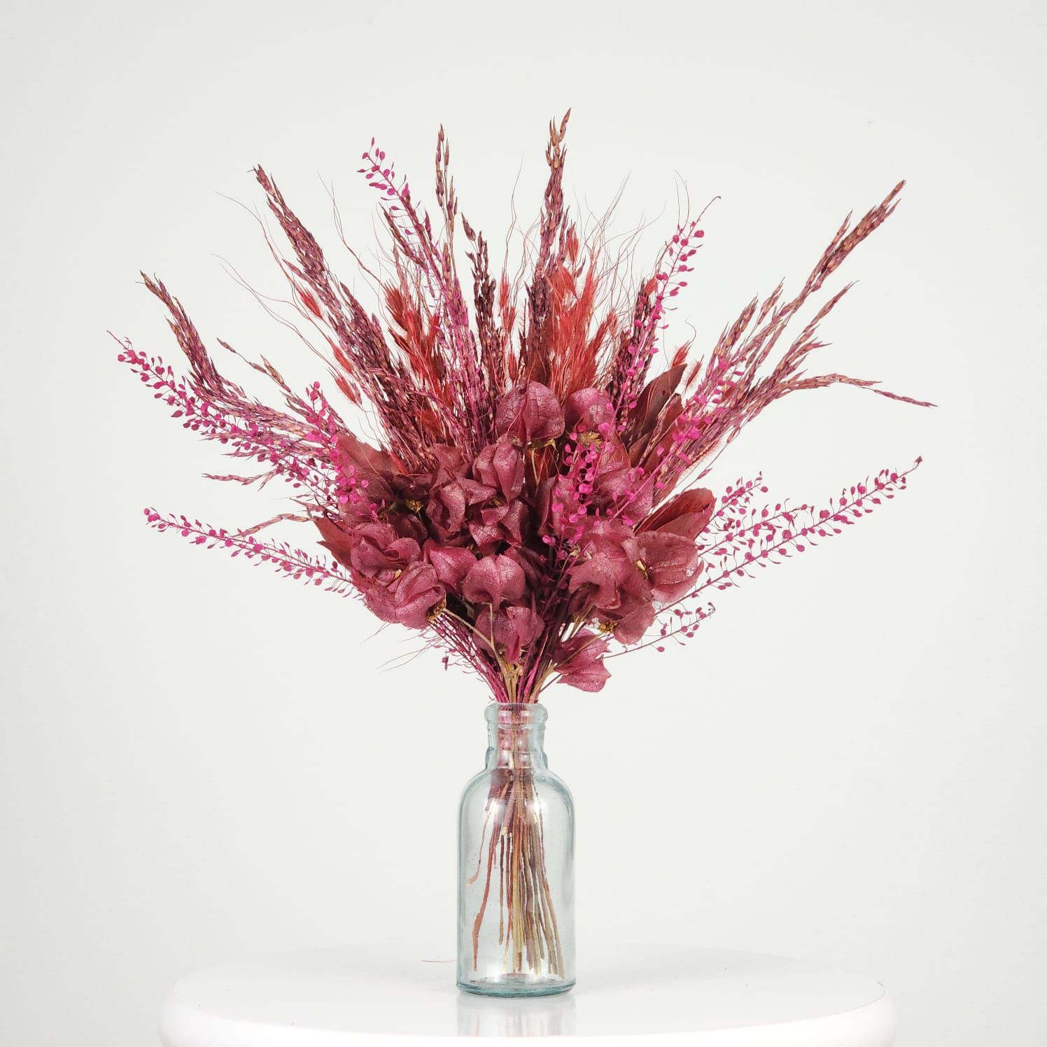Dried Flowers Arrangement Single Face Delicacy Monochromatic Marsala + Small Colorless Vase