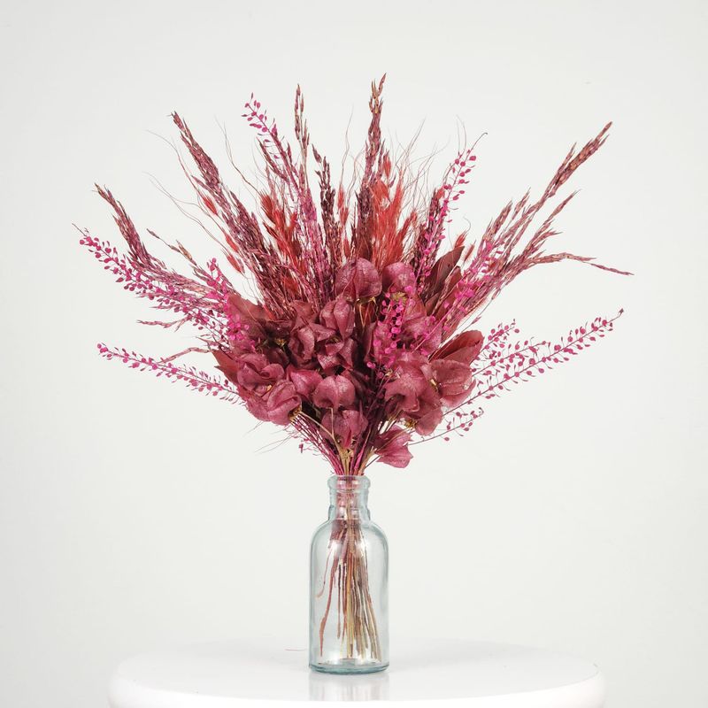 Dried Flowers Arrangement Single Face Delicacy Monochromatic Marsala + Small Colorless Vase
