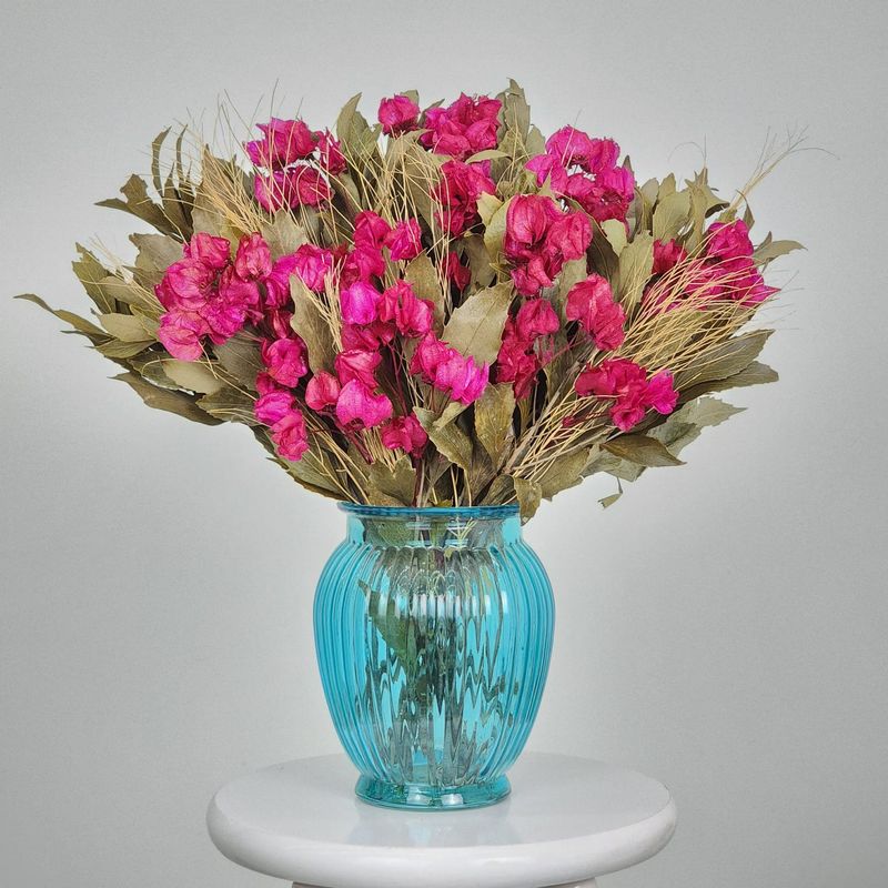 Dried Flowers Arrangement Single Face Special Dark Pink + Blue Passion Vase