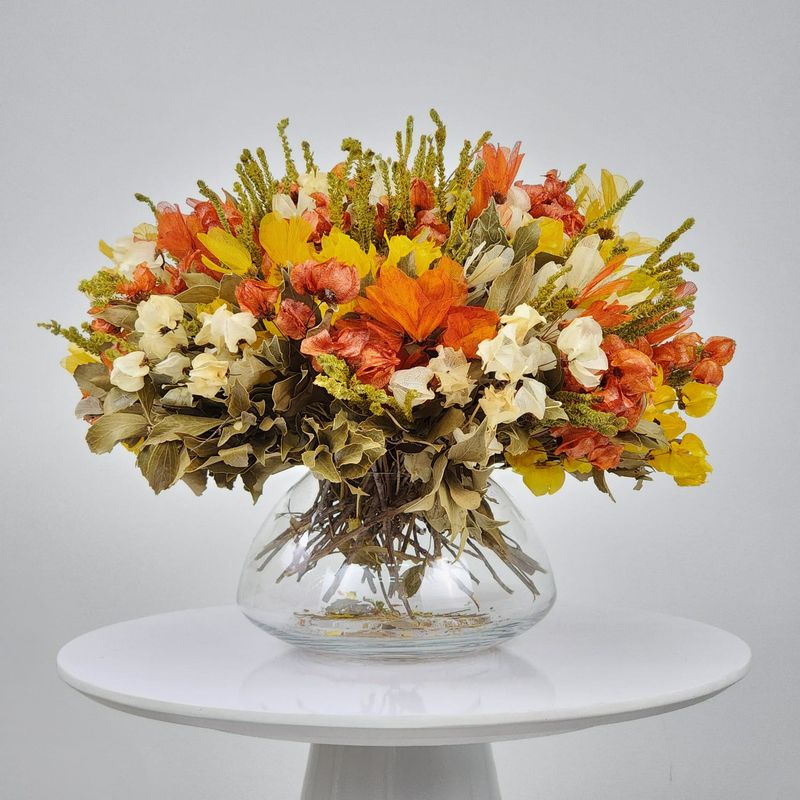 Dried Flowers Arrangement Classic Bougainvilleas Orange Centerpiece +  Glass Vase G