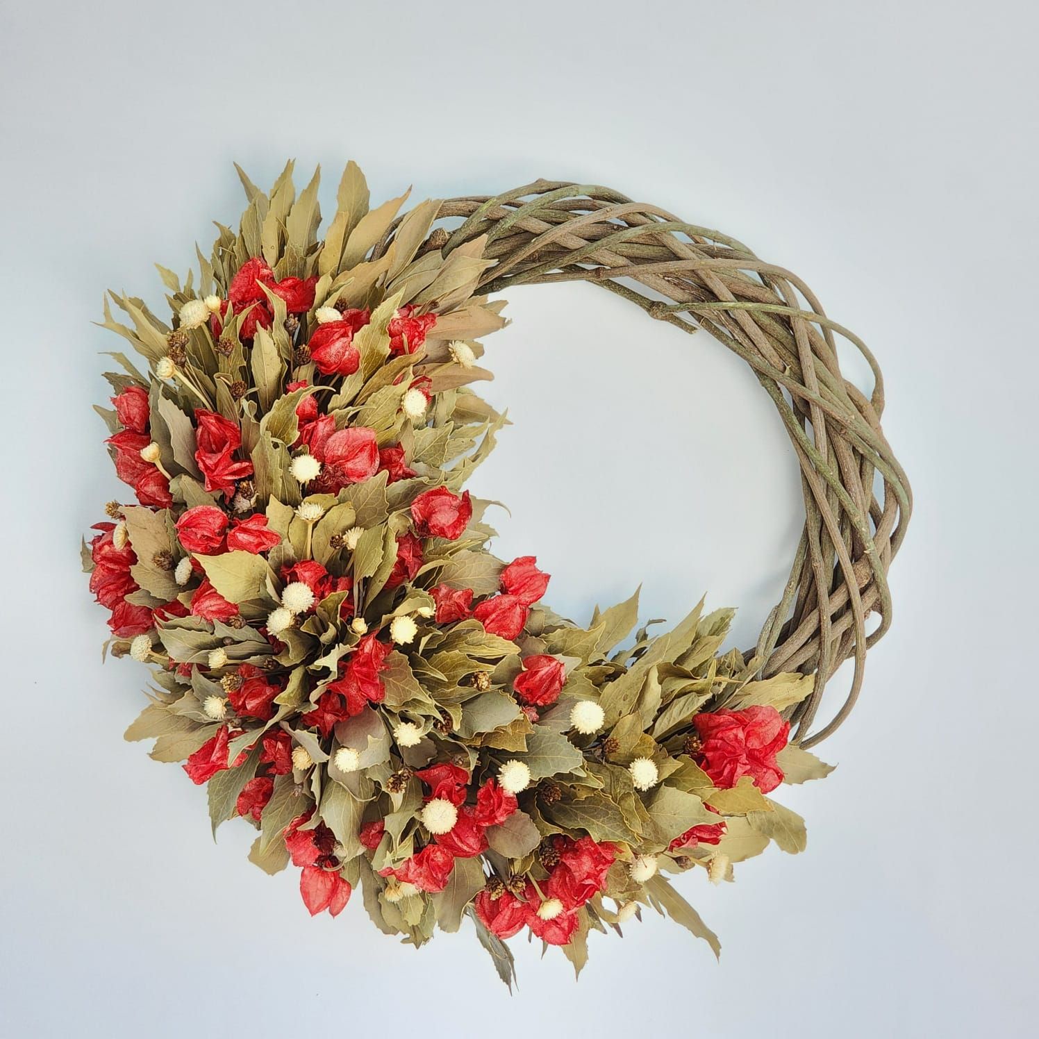 Red And Green Dried Flowers  Garland 45 Cm
