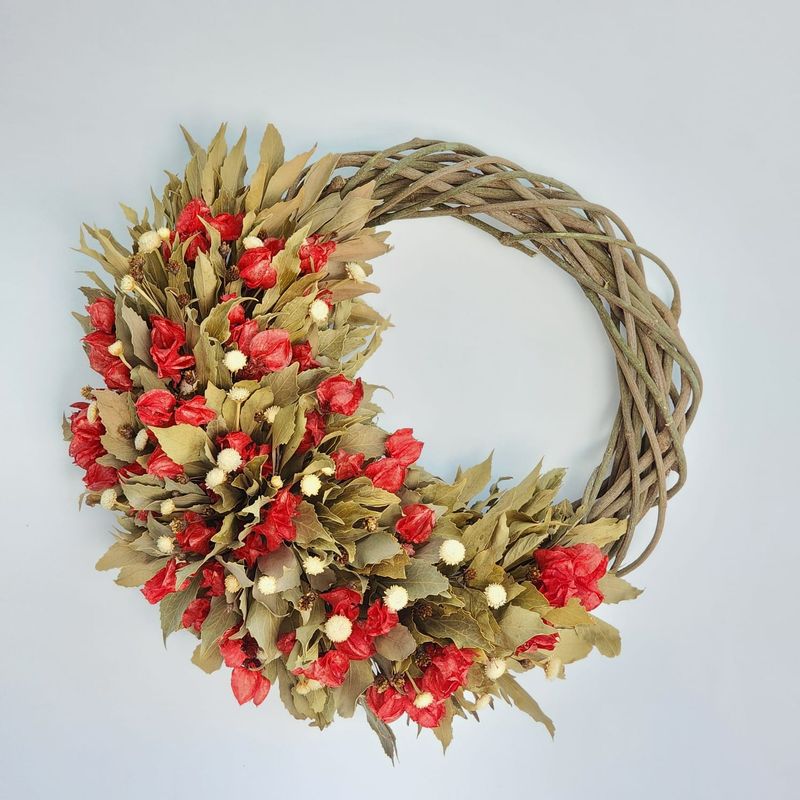 Red And Green Dried Flowers  Garland 45 Cm
