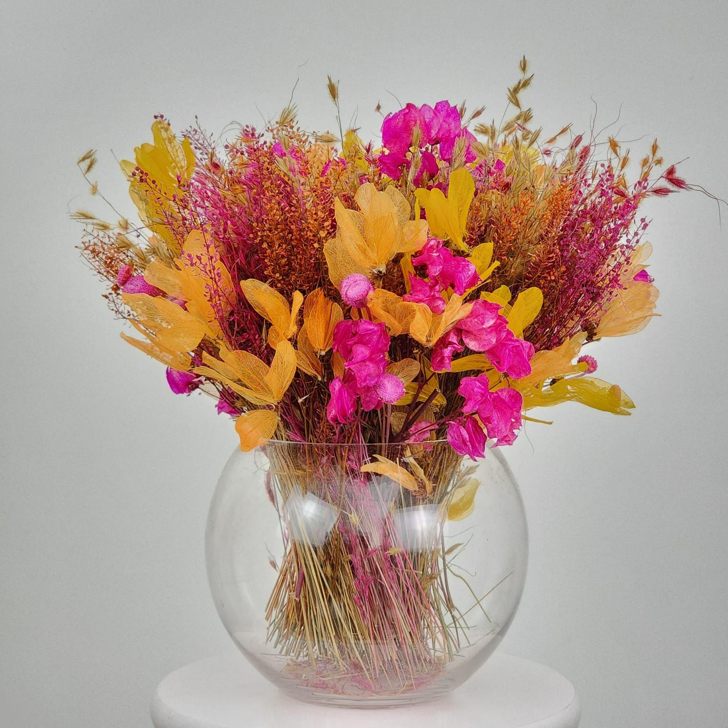 Dried Flowers Centerpiece Arrangement Petit Jardin Le Chromatique Grand + Glass  Vase