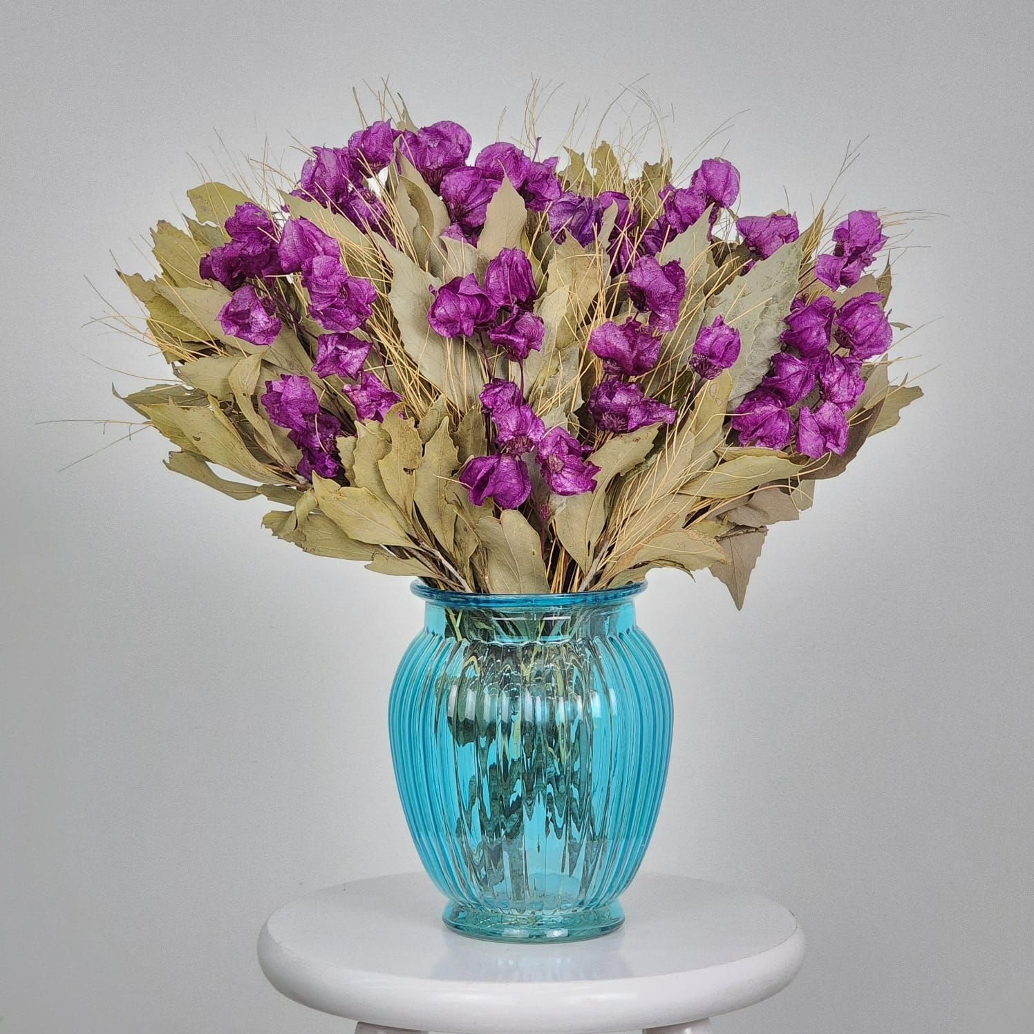 Dried Flowers Arrangement Single Face Special Marsala + Passion Vase Blue