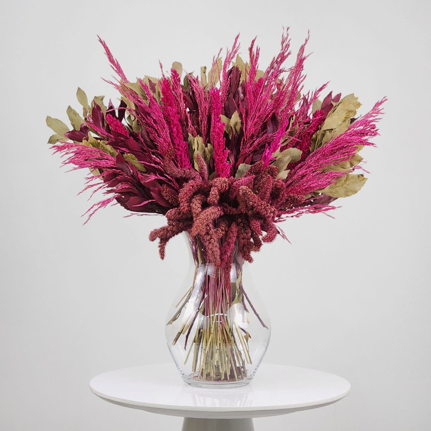 Dried Flowers Arrangement Single Face Classic Rice And Sorghum + Glass  Vase