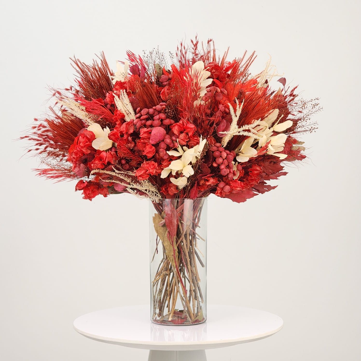 Dried Flowers  Arrangement Single Face  Mineral Red Ruby + Colorless Glass