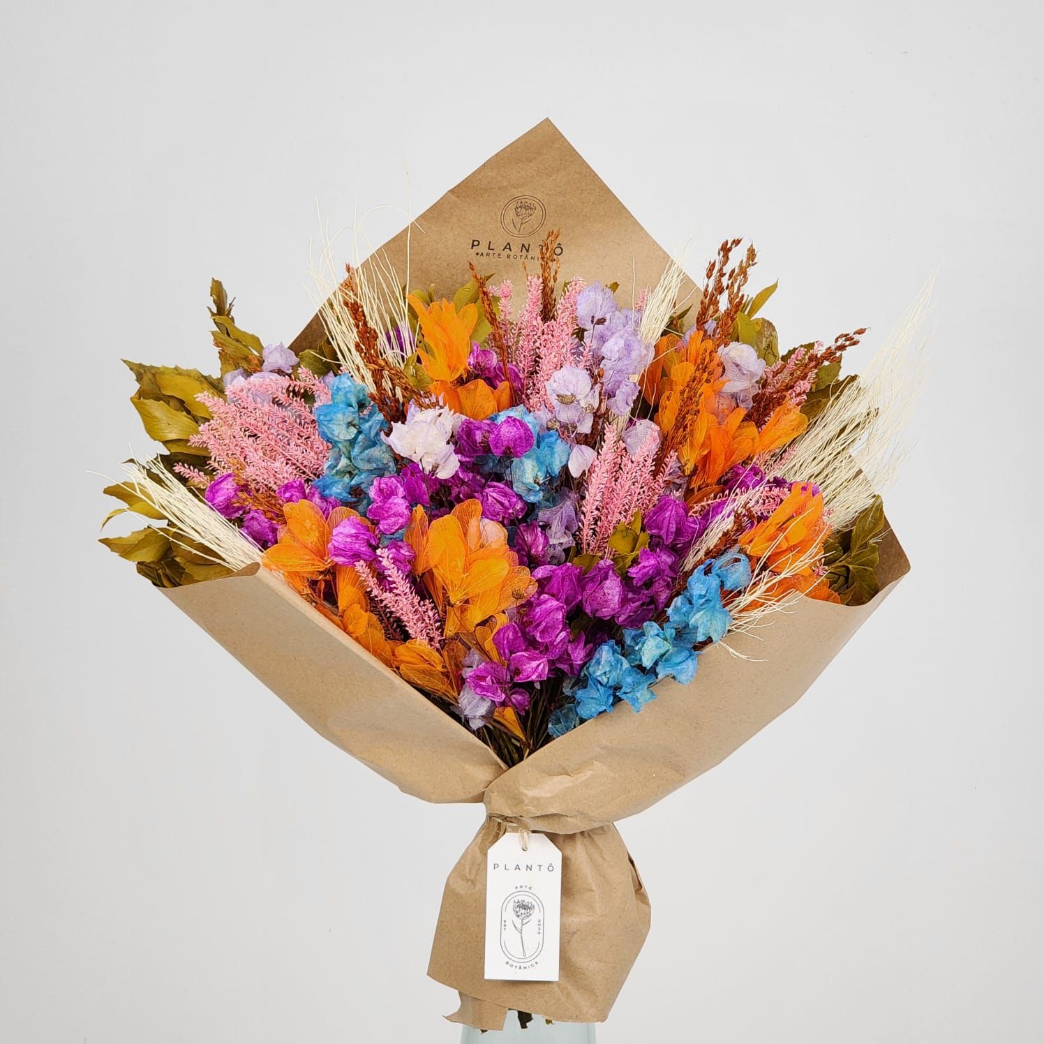 Bouquet Of Dried Flowers  With Bougainvillea And Dragonfly - No Vase