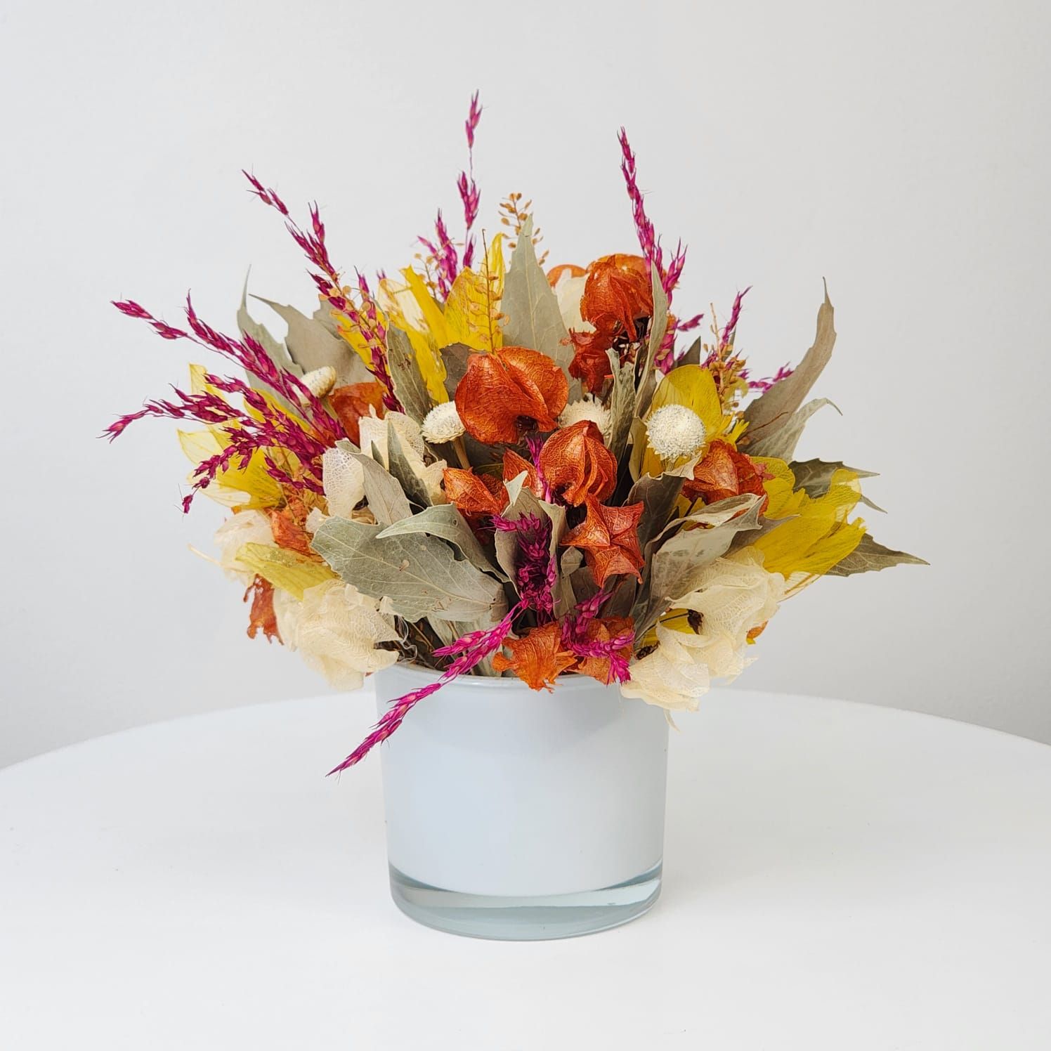 Dried Flowers Arrangement Centerpiece Orange + Small Vase