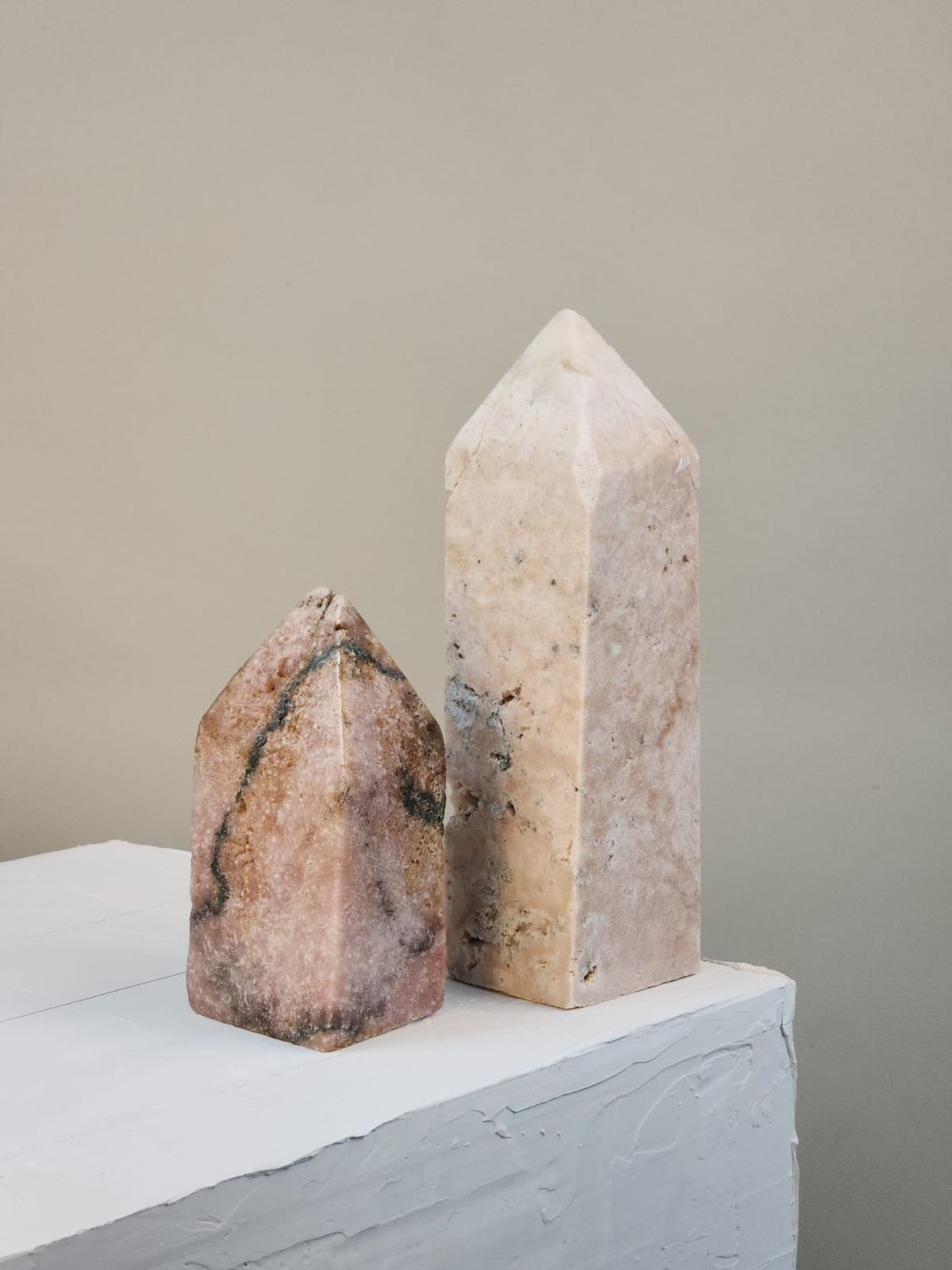 Double Natural Decorative Stones Pink Amethyst Obelisks
