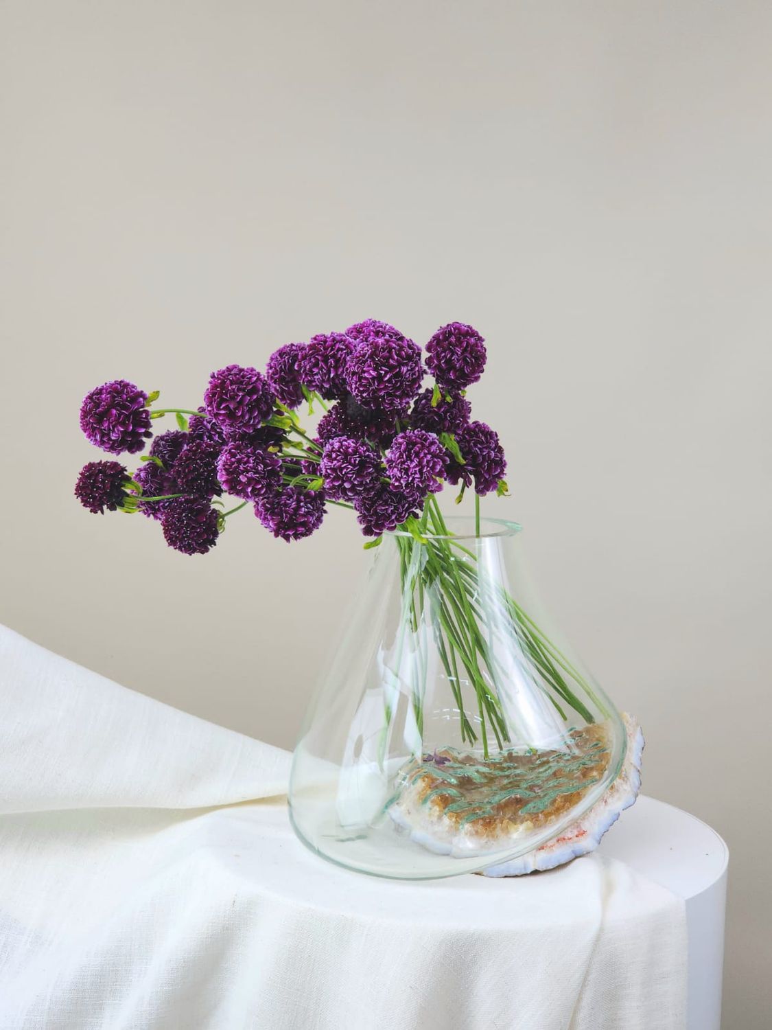 Crystal Vase Blown In Natural Stone 070 - Casa Planto By Cristais De Gramado