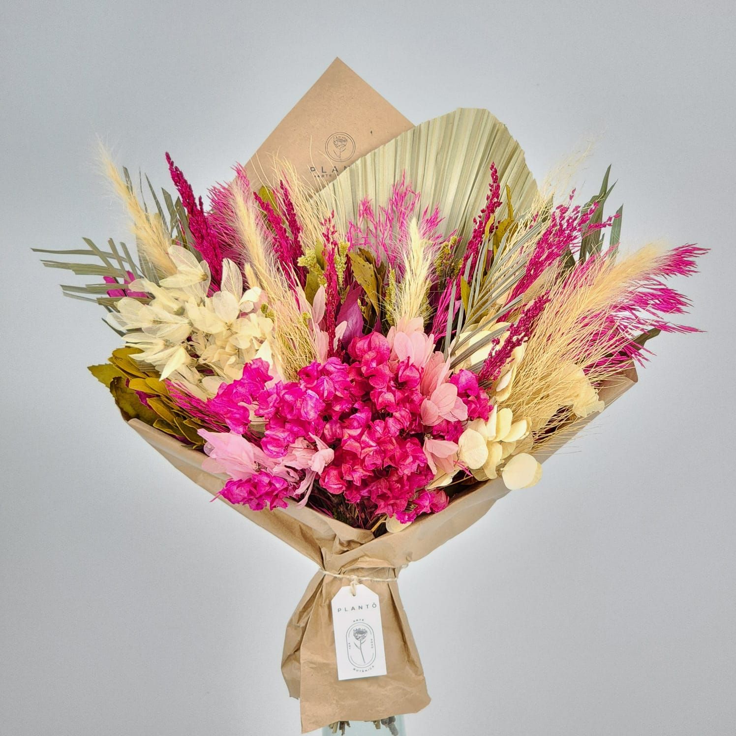 Bouquet Of Dried Flowers  With Dragonfly And Fan Palm - No Vase