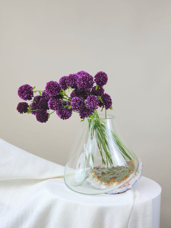 Crystal Vase Blown In Natural Stone 070 - Casa Planto By Cristais De Gramado