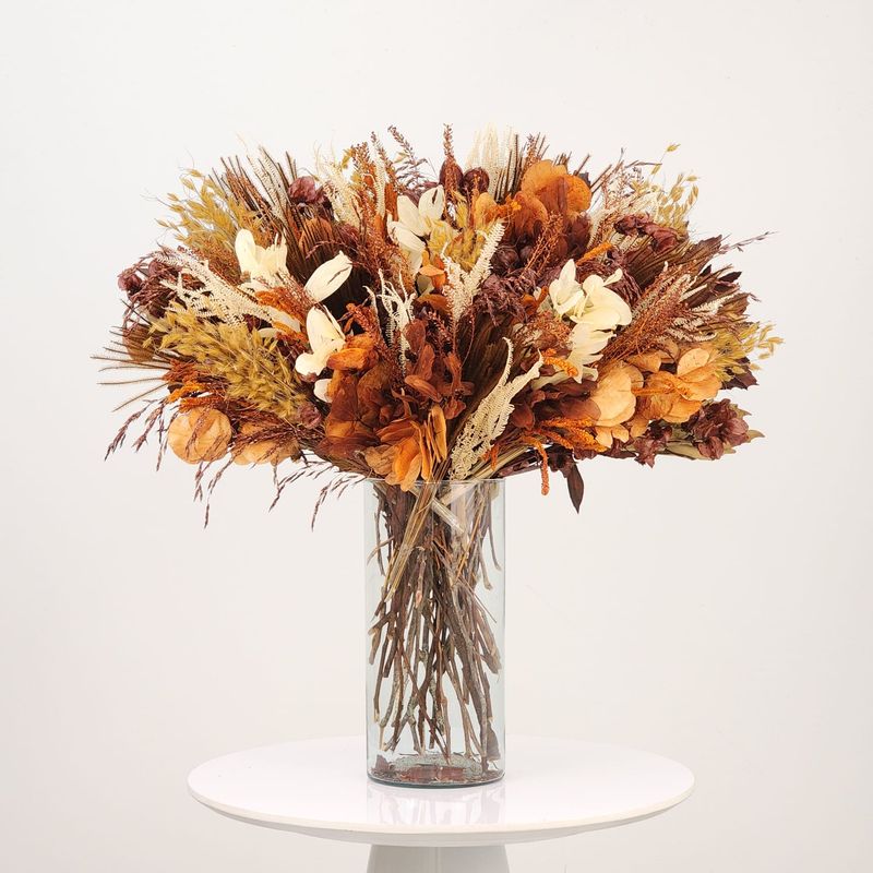 Dried Flowers  Arrangement Single Face Mineral Brown Zircon + Colorless Glass