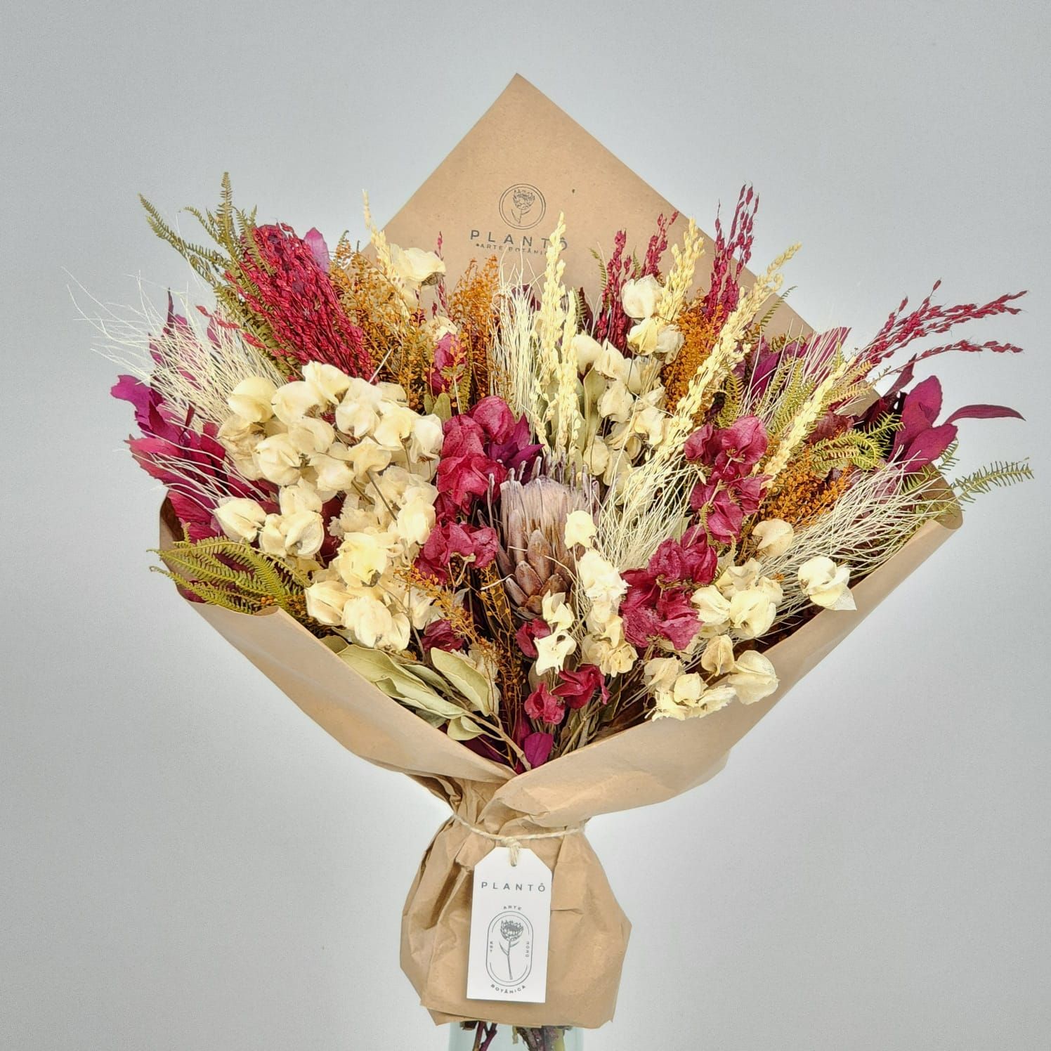 Bouquet Of Dried Flowers  With Protea Pink Ice And Bougainvillea  - No Vase