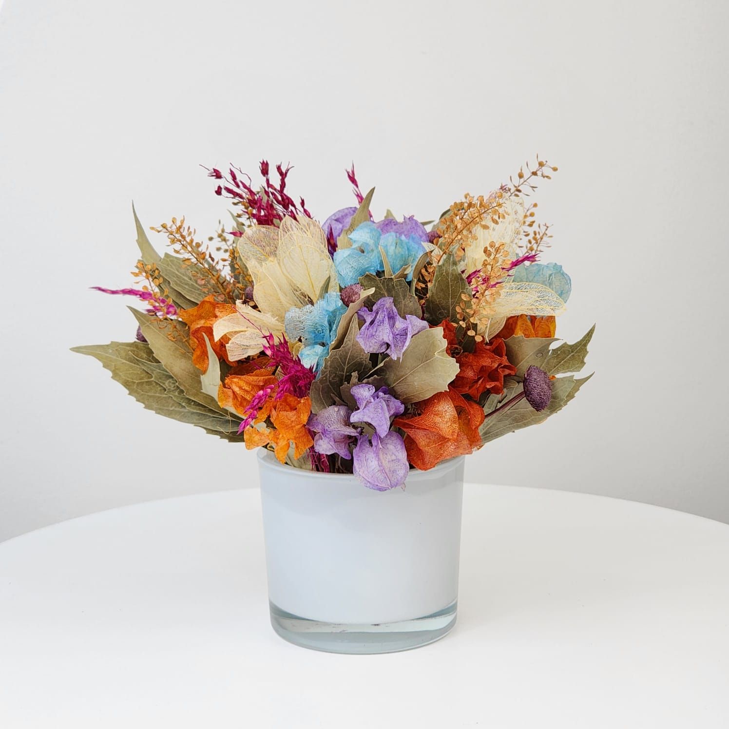 Dried Flowers Arrangement Centerpiece Blue + Small Vase