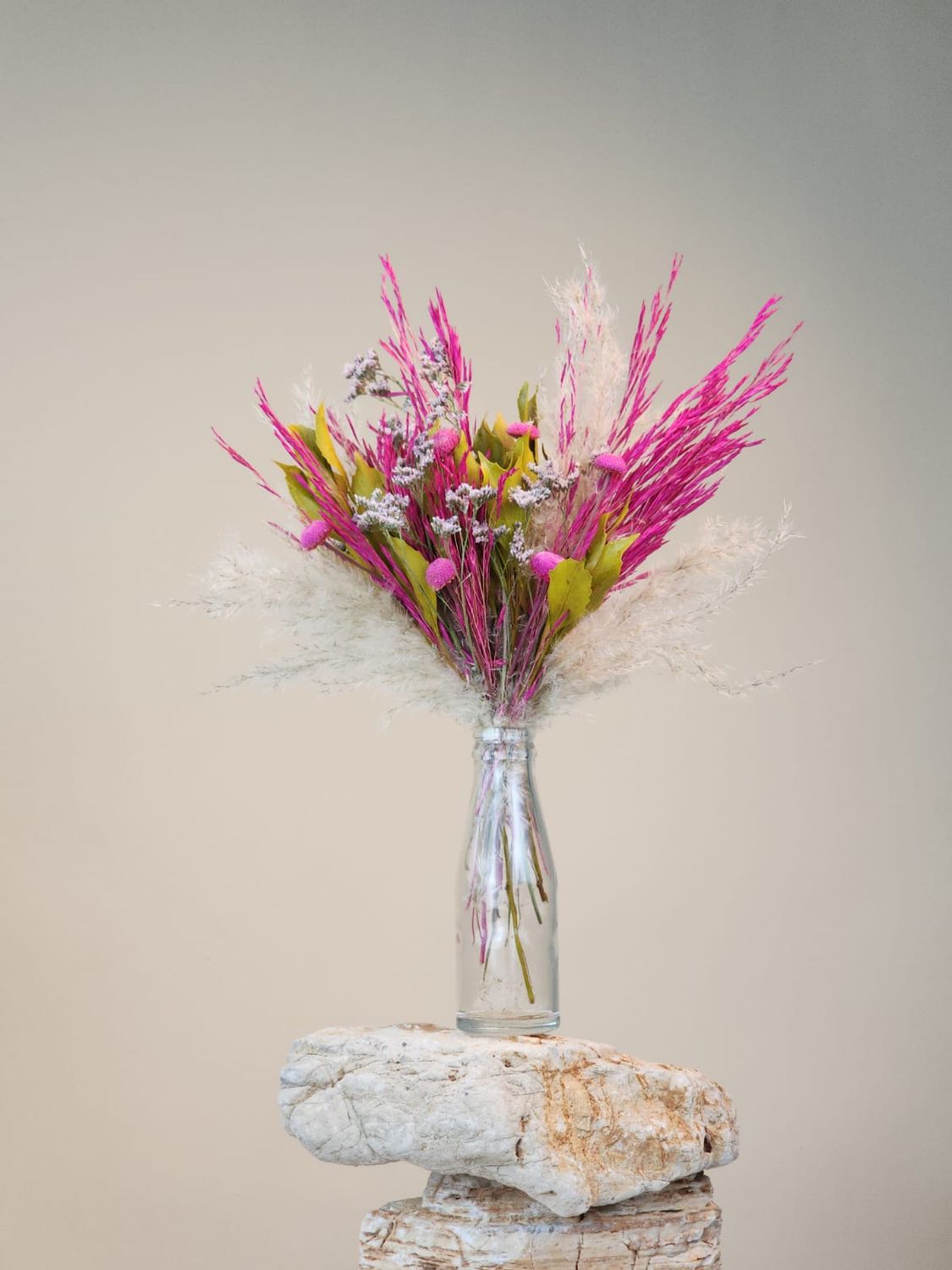 Mini Dried Flowers Arrangement Single Face Sweetness Ros� + Glass