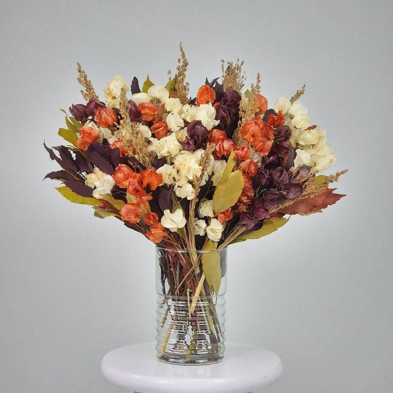 Dried Flowers Arrangement Single Face Botanical Collection Multicolored + Vase