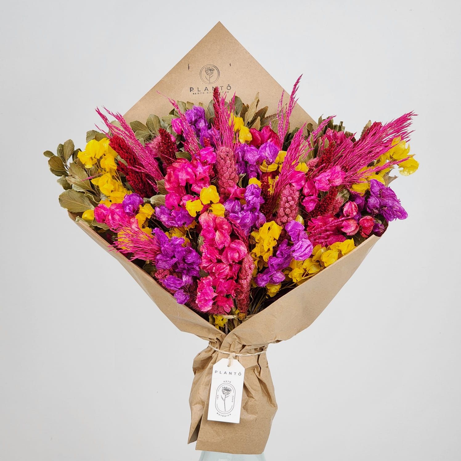 Bouquet Of Dried Flowers  With Chinese Wheat And Bougainvillea - No Vase