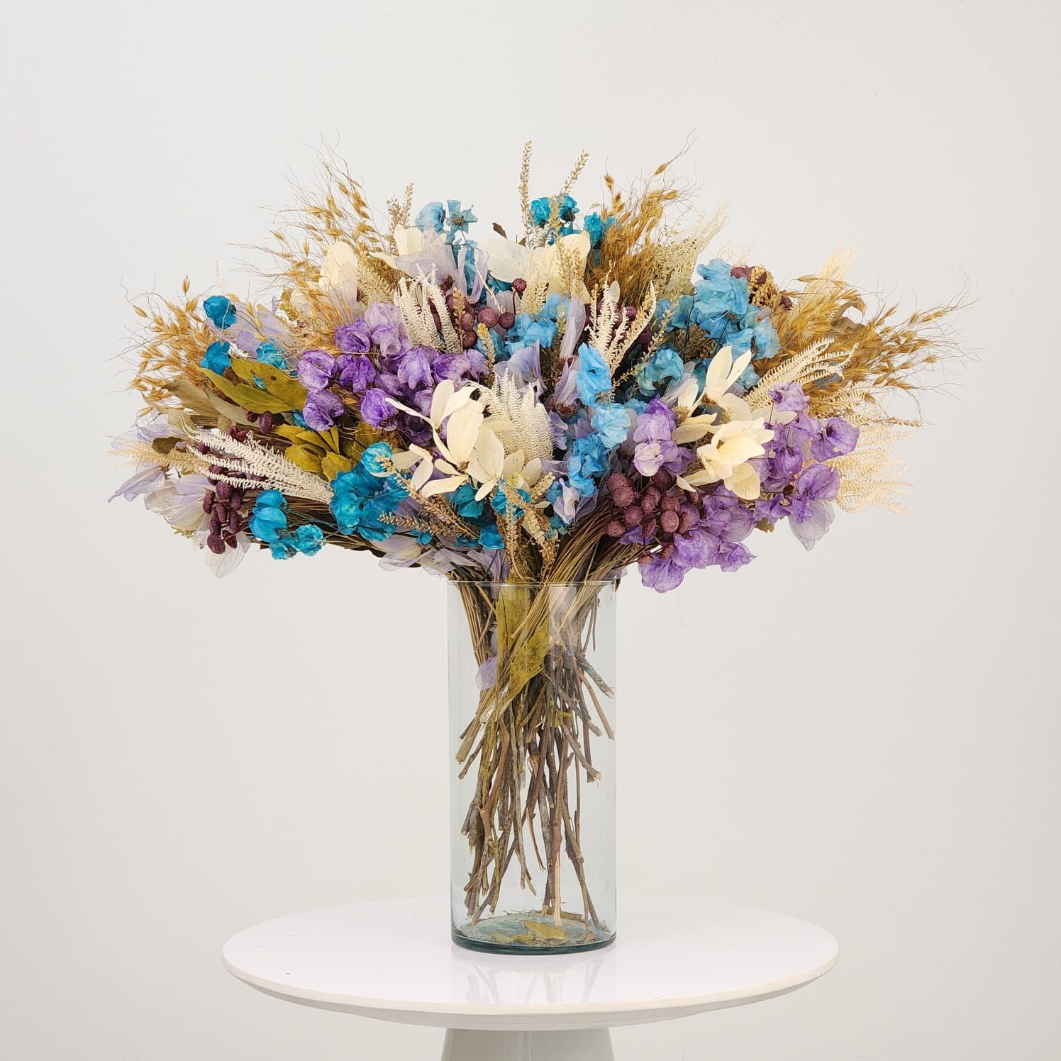 Dried Flowers  Arrangement Single Face  Mineral Blue Sapphire + Colorless Glass