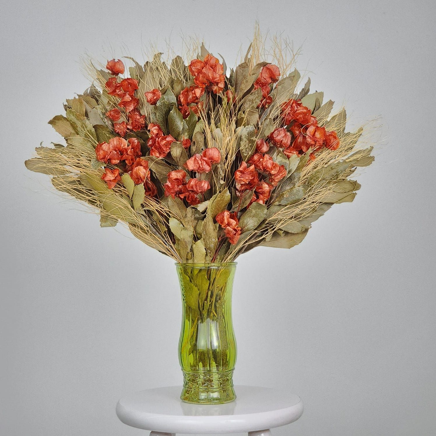 Dried Flowers  Arrangement Single Face Special Orange + Green Love Glass