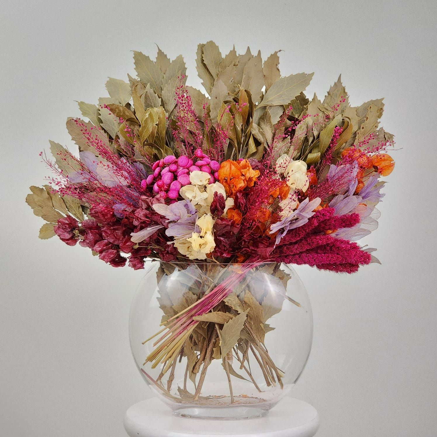 Dried Flowers Arrangement Single Face Petit Jardin Flore Surr�aliste Moyenne + Glass  Vase