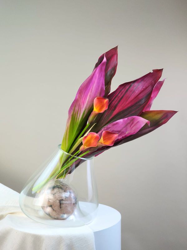 Crystal Vase Blown In Natural Stone 056 - Casa Planto By Cristais De Gramado