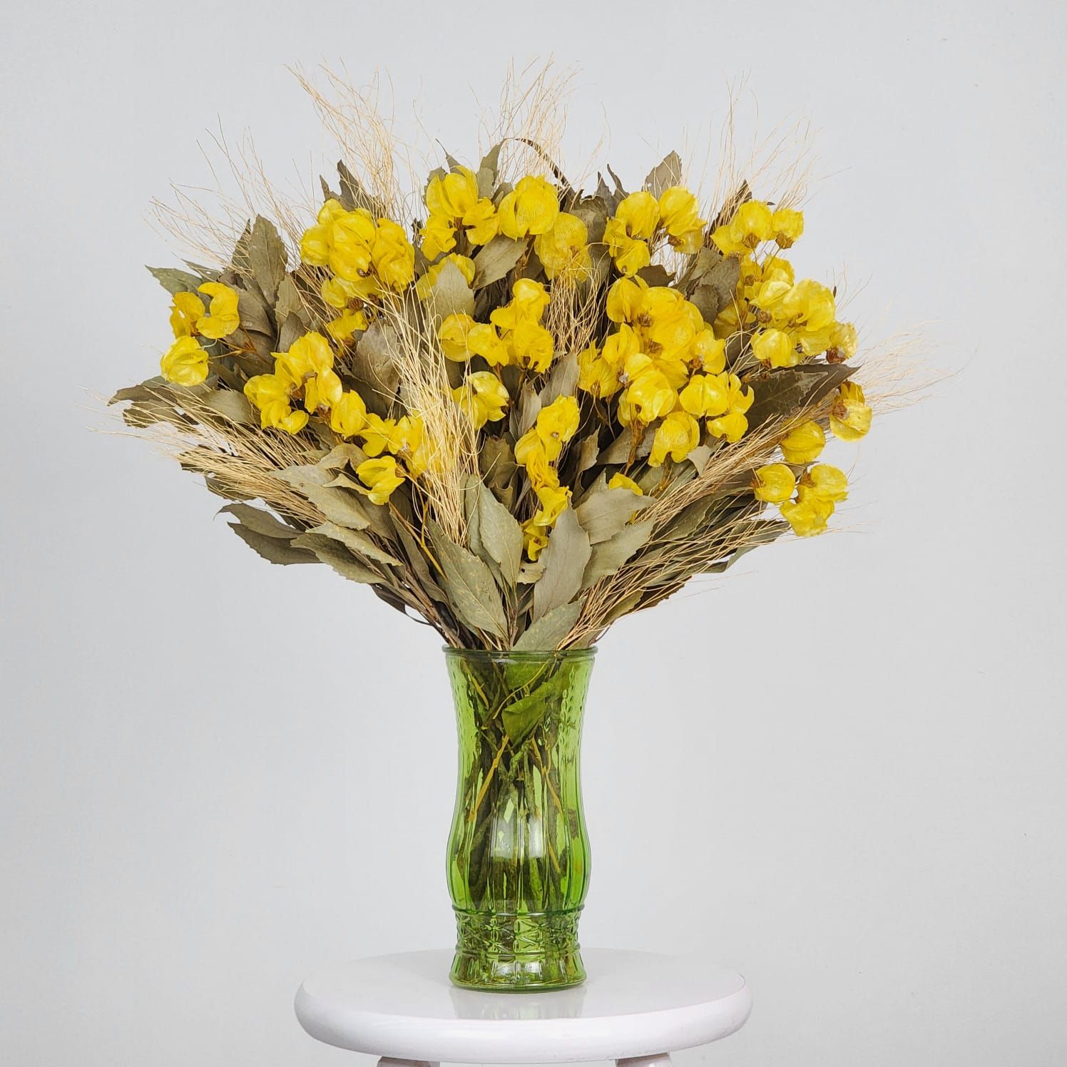 Dried Flowers Arrangement Single Face Special Yellow + Green Love Vase